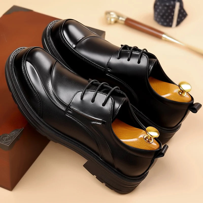 Spring and autumn trend men's business casual leather shoes lace-up big head formal men's leather shoes