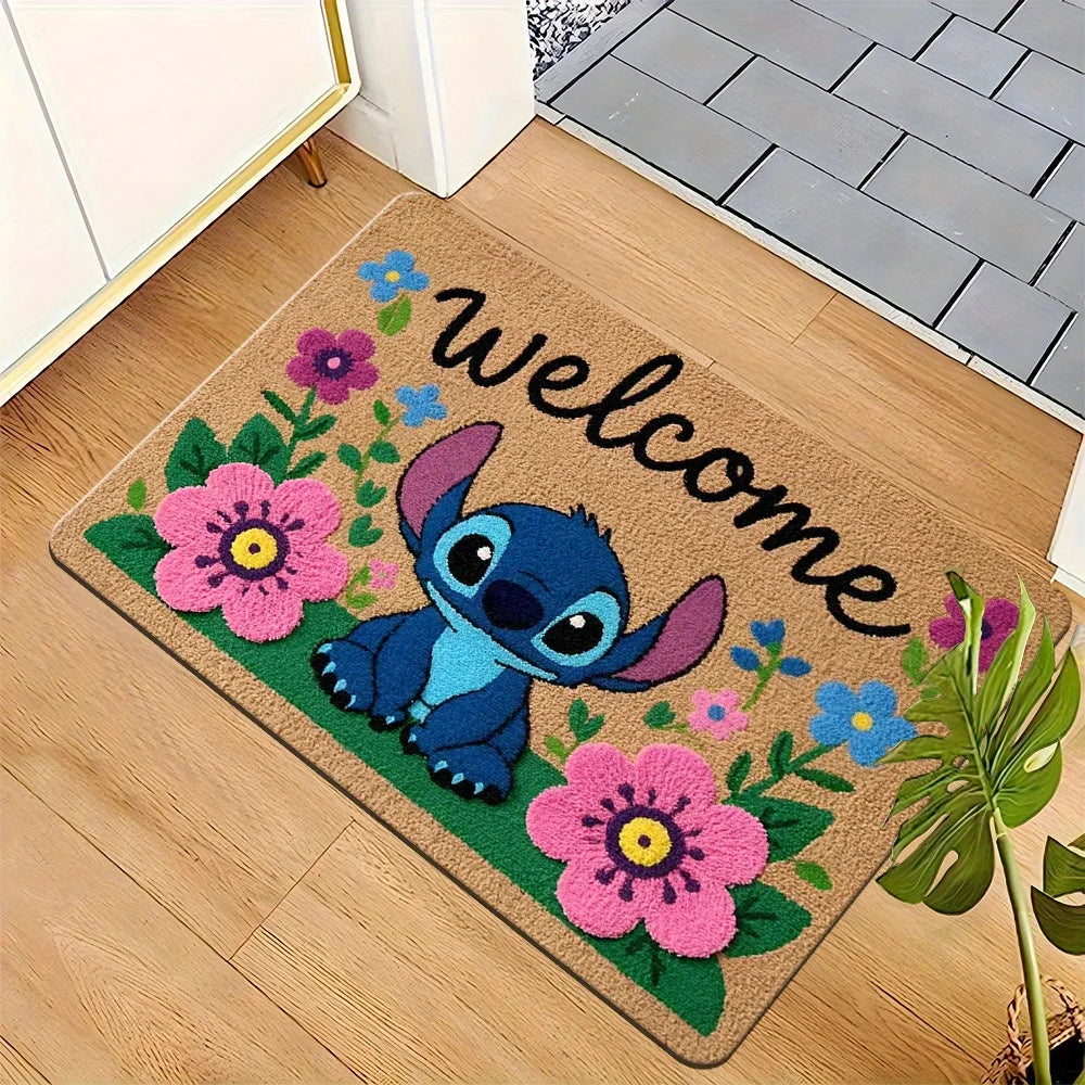 1pc Stitch Welcome Doormat Vibrant Floral Design Perfect for Home Entry Bedroom and Bathroom Doors Easy To Clean Hand Wash Only