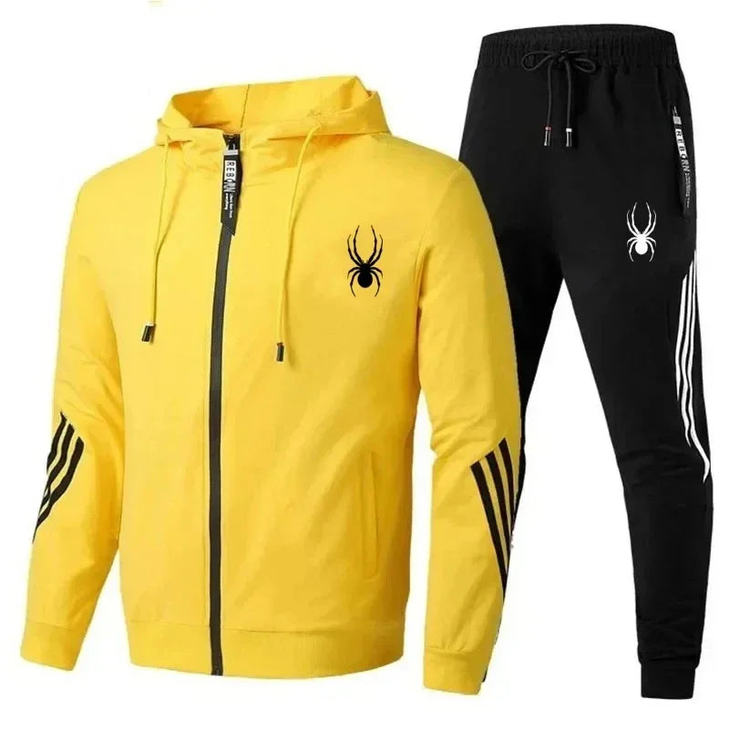 New spring and autumn men's casual sports set, outdoor jogging fashionable men's zipper jacket + skinny pants two-piece set