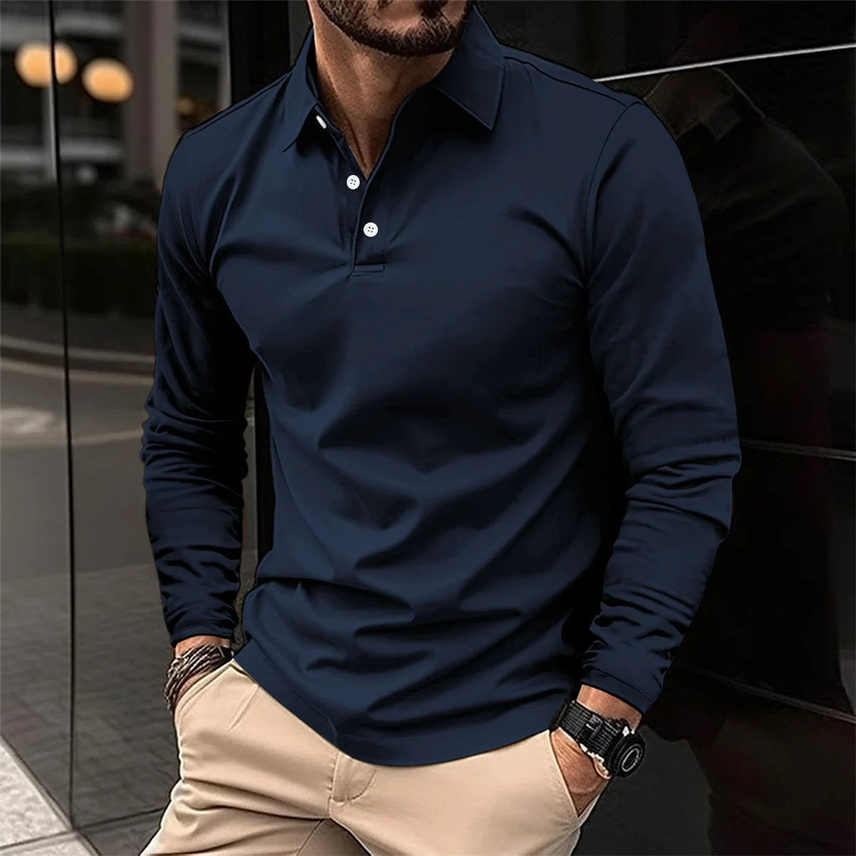 Spring And Autumn Men's Long-Sleeved Pullover Sports Polo Shirt Solid Color Casual Breathable Simple Style Fashion Tops