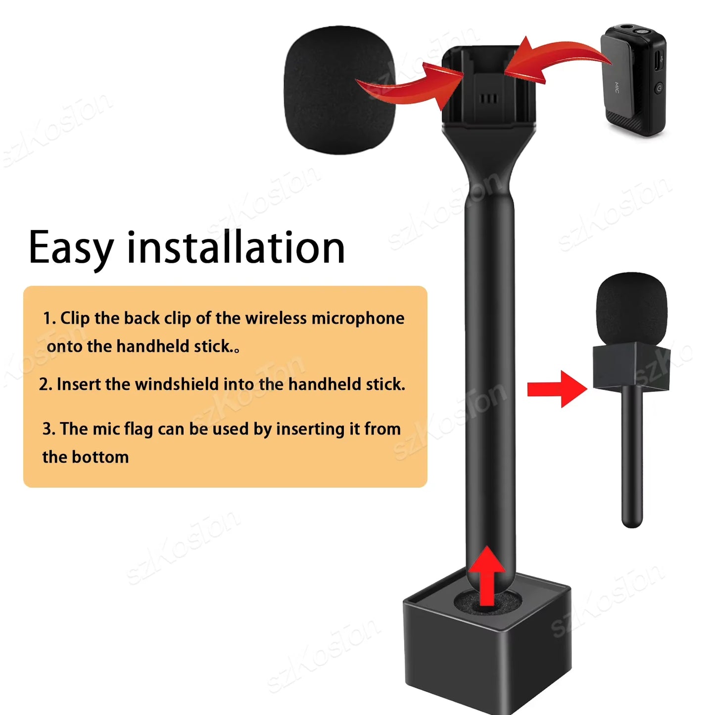 Wireless Interview Handle Microphone Adapter Compatible with DJI Rode Wireless GO Mic for Vlogging Podcast Reporters YouTube