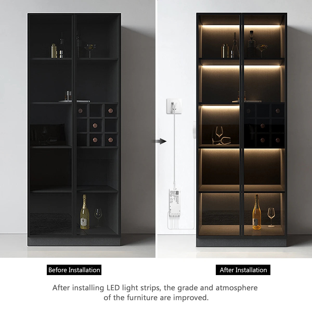 1-6pcs COB LED Strip Light Under Cabinet Collection Display Touch Dimmer Bookcase Wardrobe Motion Sensor Penet Wood Closet Lamp