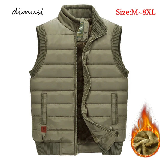 Winter Mens Fleece Jacket Sleeveless Vest Man Waterproof Vest Coats Stand Collar Windbreaker Padded Waistcoats Clothing 8XL