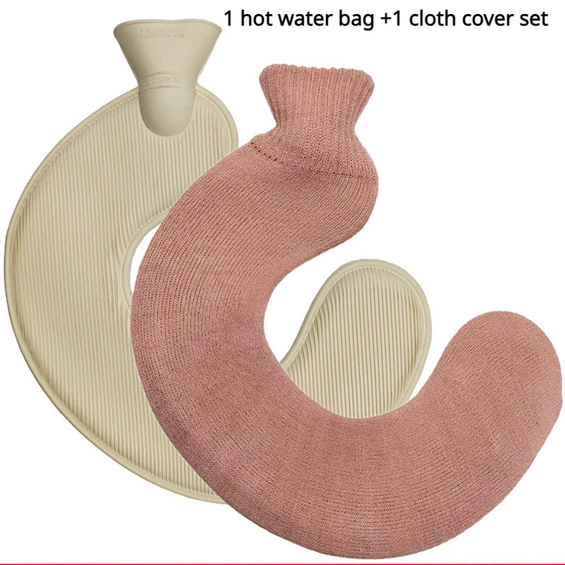 21 Colors Thick Hot Water Bottle and Cloth Cover Set 1L Winter Warm Hot Water Bag Neck Shoulder Warmer Hand Warm Water Bottle