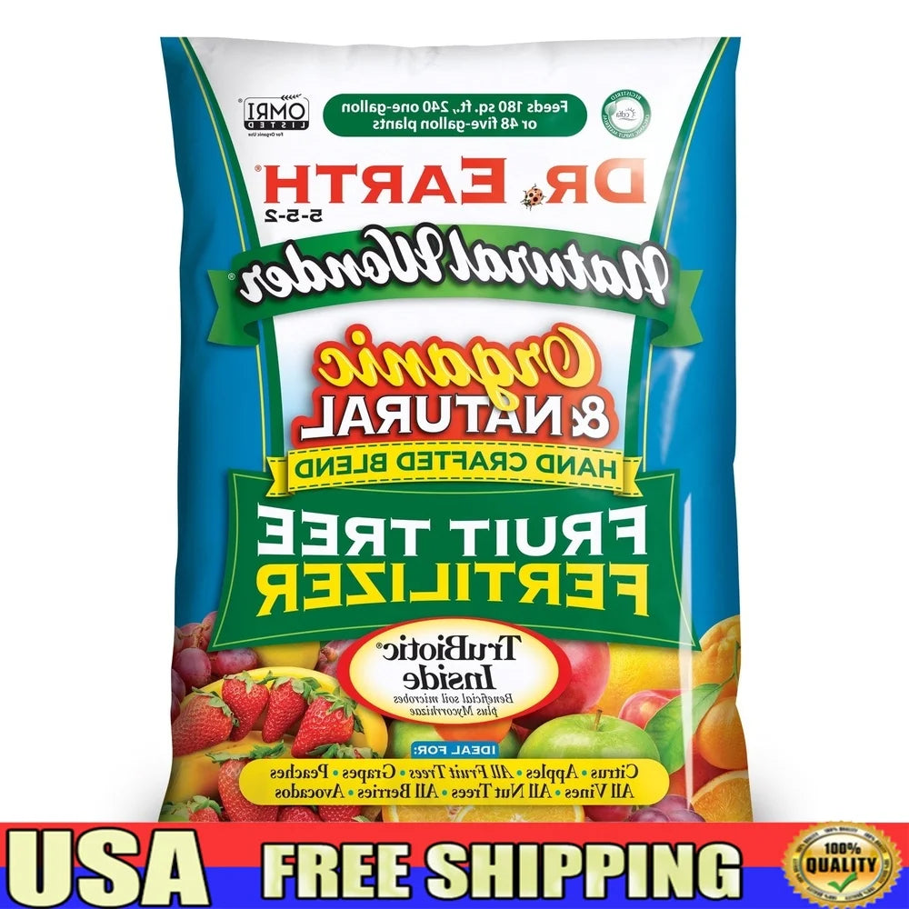Natural Organic Fruit Tree Food Fertilizer 5-5-2 12 lb Certified Non GMO Quick Release Nutrients Safe People Pets Covers 180 sq