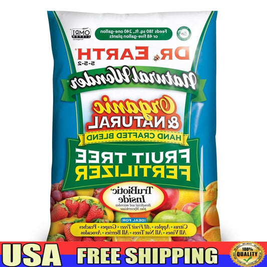 Natural Organic Fruit Tree Food Fertilizer 5-5-2 12 lb Certified Non GMO Quick Release Nutrients Safe People Pets Covers 180 sq