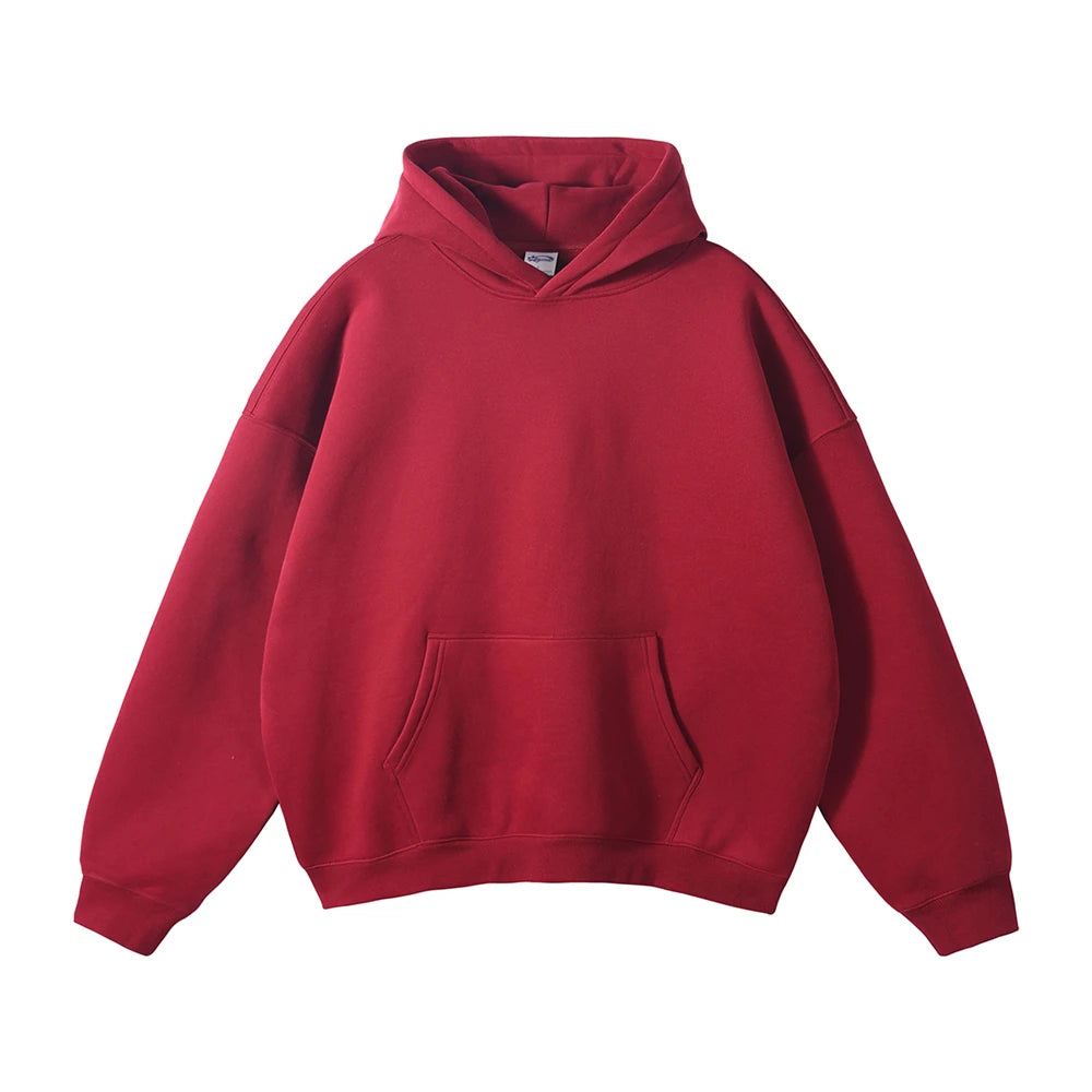 ZODF New Thick 350gsm Fleece Hooded Hoodies For Men Unisex Winter Oversized Loose Basic Solid Sweatshirts Pullovers Coats HY0631