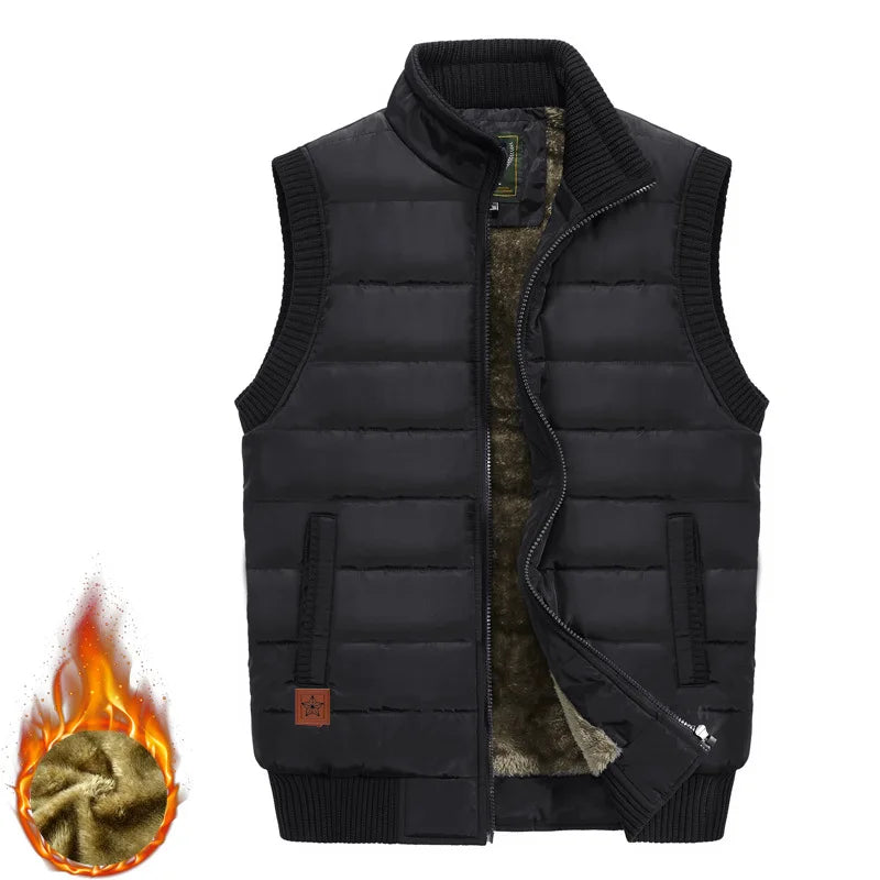 Winter Mens Fleece Jacket Sleeveless Vest Man Waterproof Vest Coats Stand Collar Windbreaker Padded Waistcoats Clothing 8XL