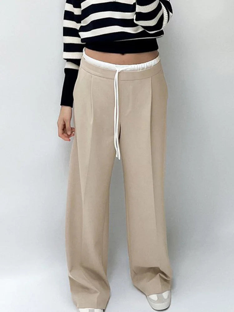 SIYANG  2024 Women Fashion Vintage Solid Straight Pants Side Zipper Drawstring Casual Trousers Spring New Female Wide Leg Pants