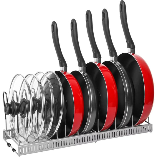 Expandable Pots and Pans Storage Rack for Cabinets Pot and Lid Holder with 6 Adjustable Shelves for Kitchen Organization Tools