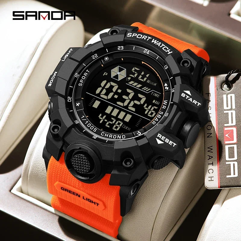SANDA Men Outdoor Sports Watch Waterproof LED Analog Digital Show Multifunction Big Dial Electronic Wristwatch G style Male Cloc