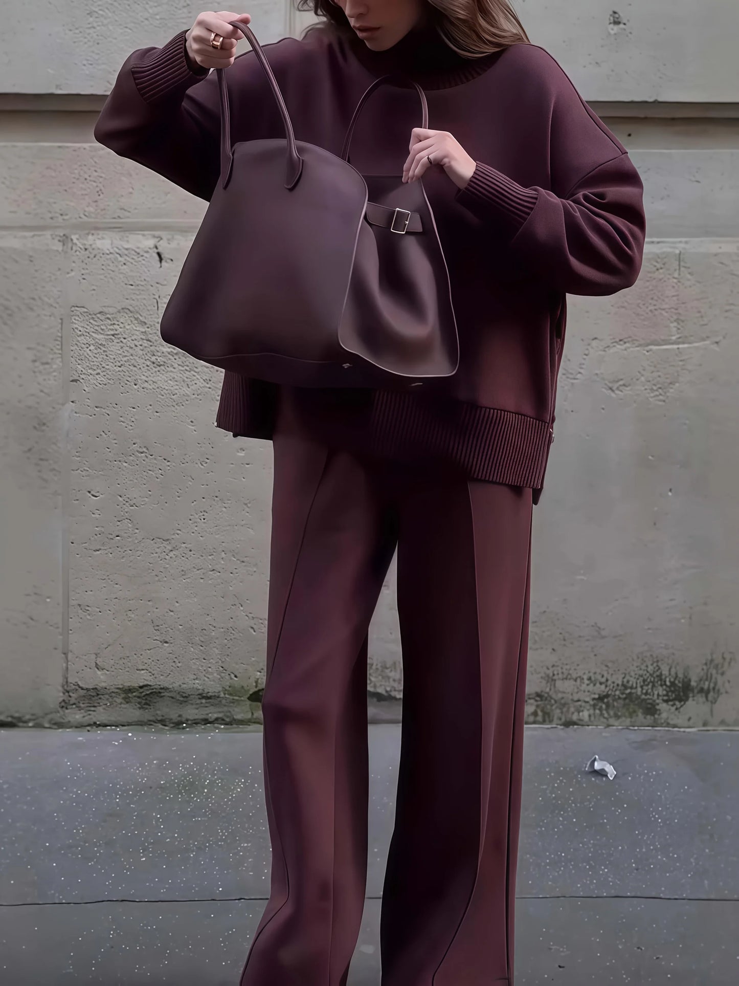 2025 new women's fashionable casual sportswear two-piece set women's wool sportswear wide leg pants two-piece set,