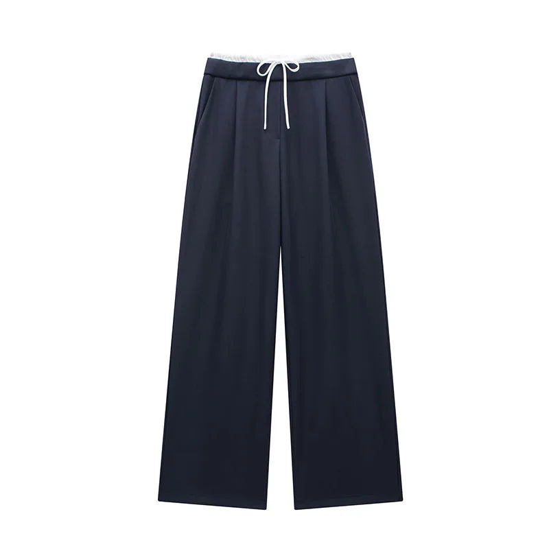 SIYANG  2024 Women Fashion Vintage Solid Straight Pants Side Zipper Drawstring Casual Trousers Spring New Female Wide Leg Pants