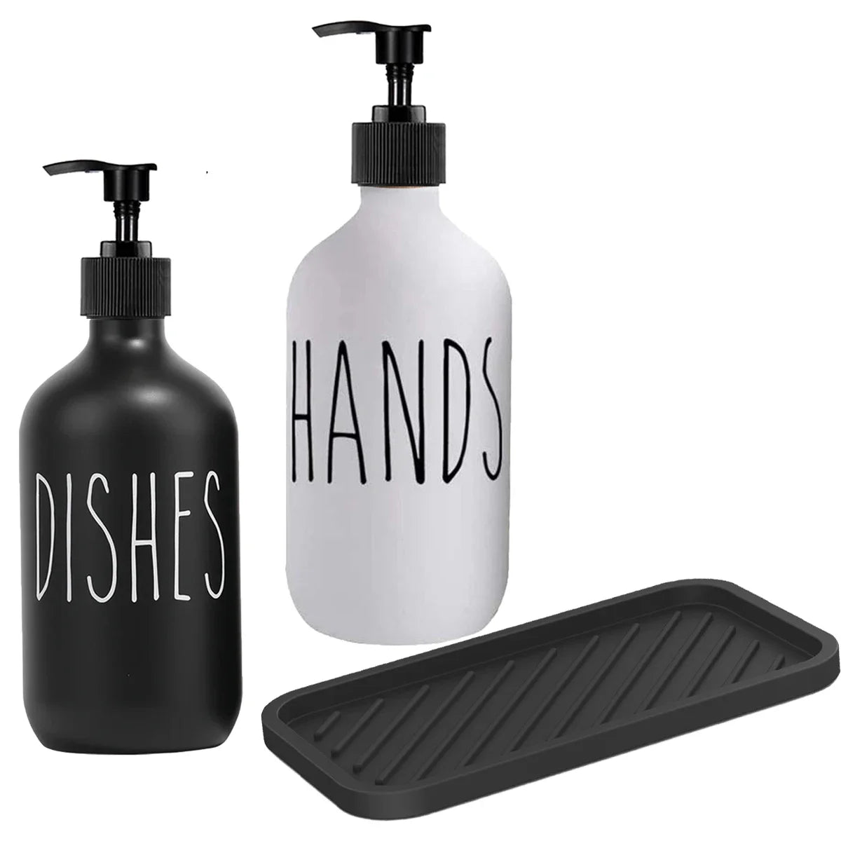 2Pcs 500ml Hand Dish Soap Dispenser Empty Pump Bottle, Farmhouse Kitchen Counter Decor Organization with Silicone OR Bamboo Try