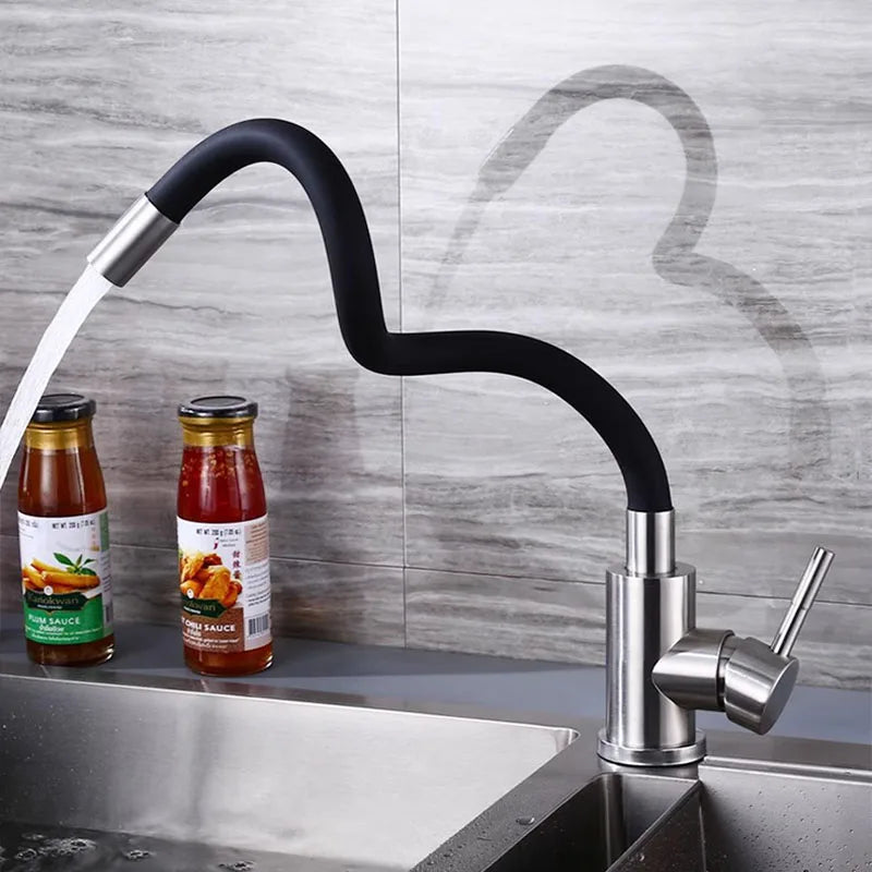 Stainless steel Kitchen Sink Faucet Universal Flexible Pipe Hot Cold Kitchen Mixer Tap Deck Mounted Bathroom Kitchen Tap