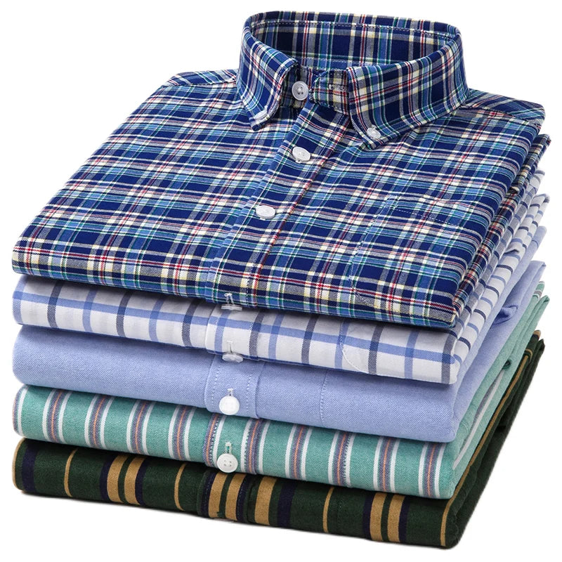 Summer 100% Pure Cotton Men Shirts Short Sleeve Dress Shirts Male Slim Social Business Blouse Solid Color Oxford Shirt 7XL 8XL