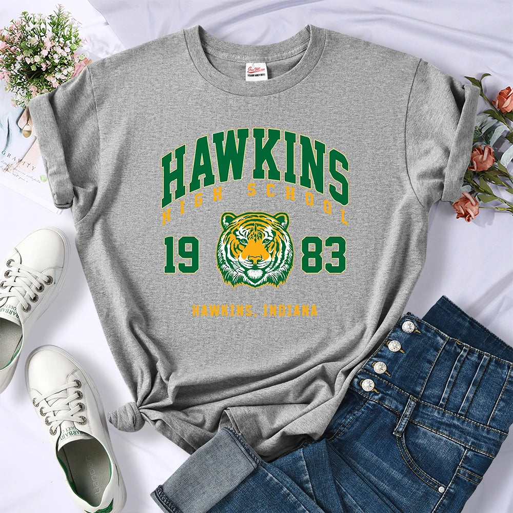 Hawkins High School 1983 Print Female T-Shirt Fitted Harajuku Tee Shirts Street Fashion Streetwear Casual Crewneck Tshirt Women