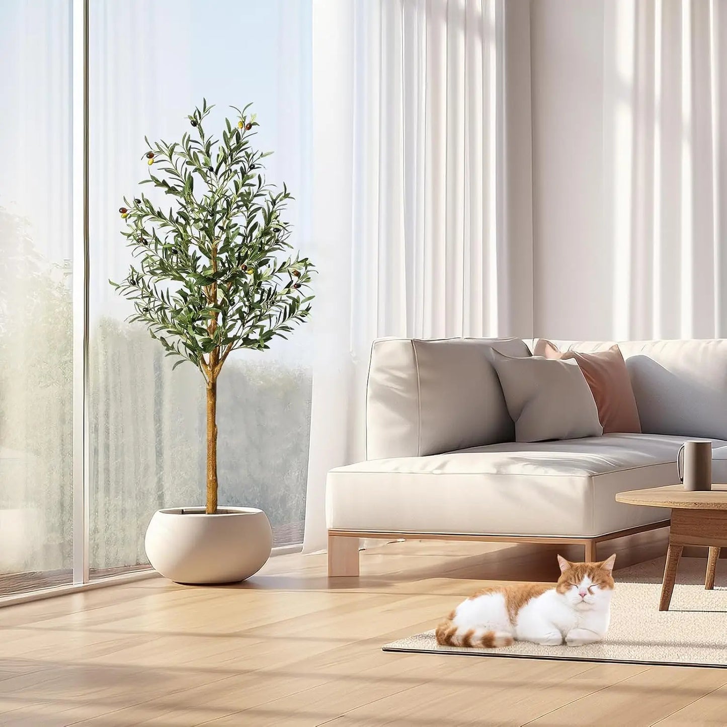 1Pc/2Pcs Artificial Olive Tree 4ft / 5ft / 6ft, Large Artificial Plants Fake Plastic Plants in Pot for Home Bedroom Decor