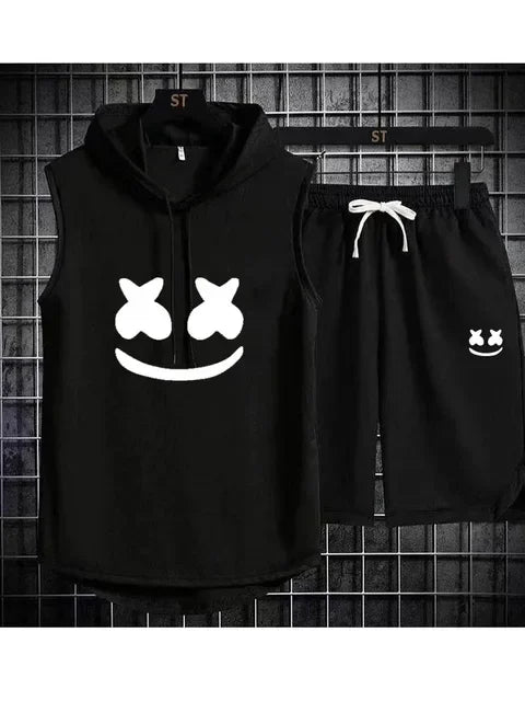 Brand Summer Men's Two Piece Set CasualT-Shirt and Shorts Set Mens Sports Suit Fashion Short Sleeve Tracksuit Hooded T-shirt