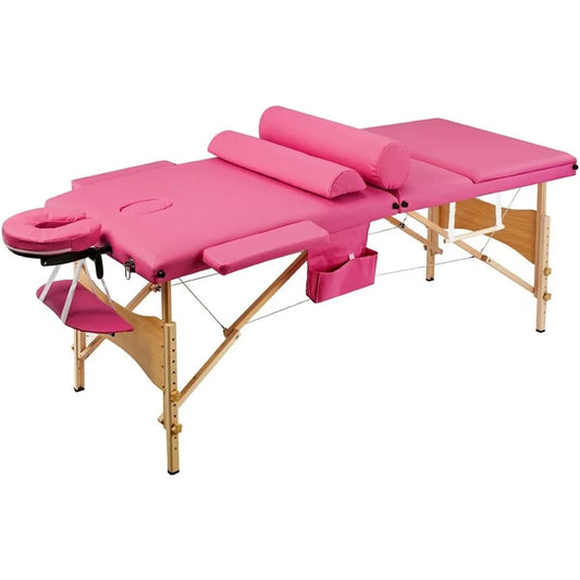 3 Sections Folding Portable Massage Table Set,Height Adjustable Body and Beauty Massage Bed,Spa Facial Salon Tattoo Bed