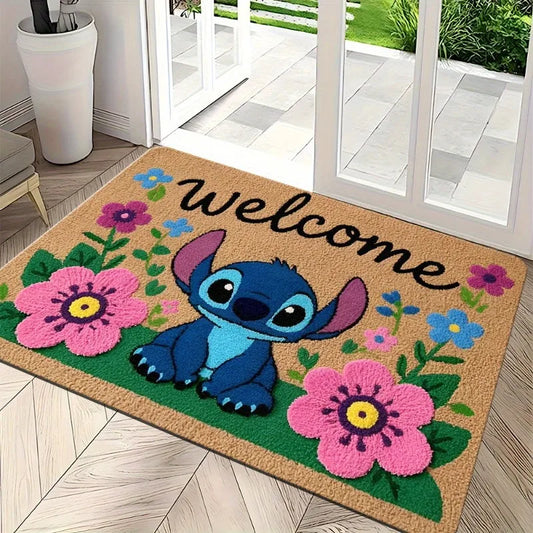 1pc Stitch Welcome Doormat Vibrant Floral Design Perfect for Home Entry Bedroom and Bathroom Doors Easy To Clean Hand Wash Only