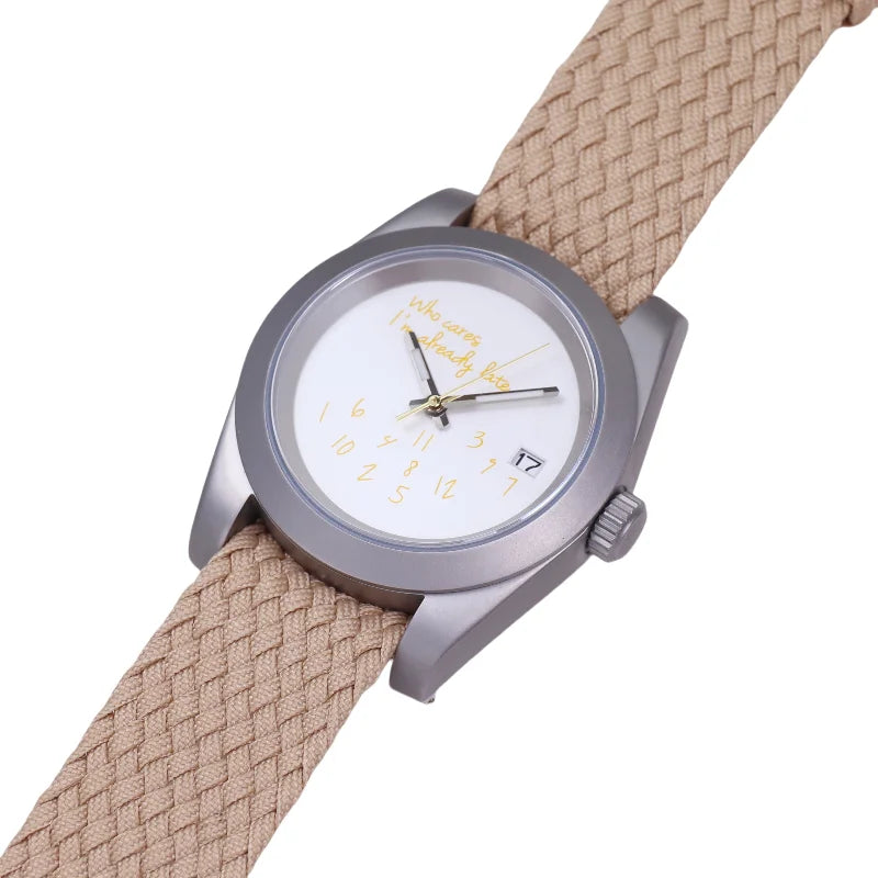 WILDFIRE New Who Cares Lt's Already Late Waterproof Leisure Nh35 Movement Sapphire Crystal Matte Silver Men's Mechanical Watches