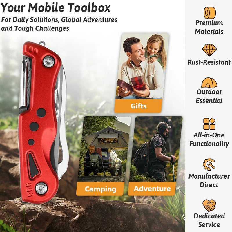 12-in-1 Multi-Tool Knife with LED Light Razor Sharp Stainless Blade Built-in Screwdrivers Bottle Opener Compact EDC for Survival