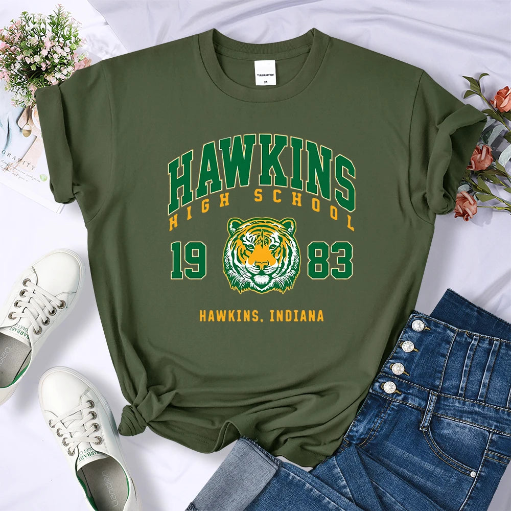 Hawkins High School 1983 Print Female T-Shirt Fitted Harajuku Tee Shirts Street Fashion Streetwear Casual Crewneck Tshirt Women