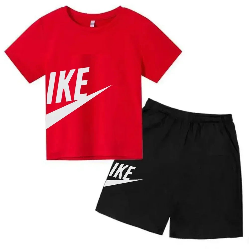 Summer Short Sleeve T Shirt +shorts 2 Piece Set Children Clothes Luxury Brand Print Sport Casual Fashion Boy Girl Kid Tracksuit