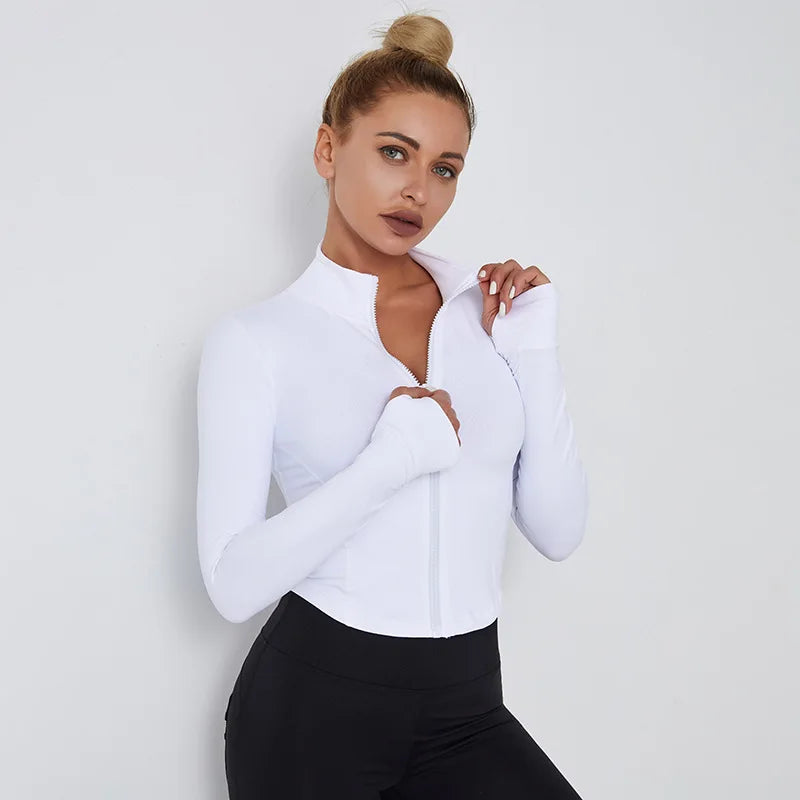 Women's Zip Up Workout Jacket Slim Fit Quick-Dry Long Sleeve Fitness Top for Yoga Running Gym