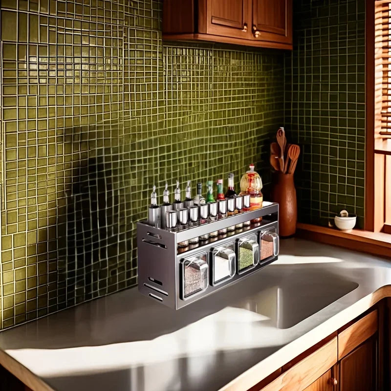 Space Saving Aluminum Spice Rack Organizer No Drilling Wall Mount Kitchen Storage Must Have for Home