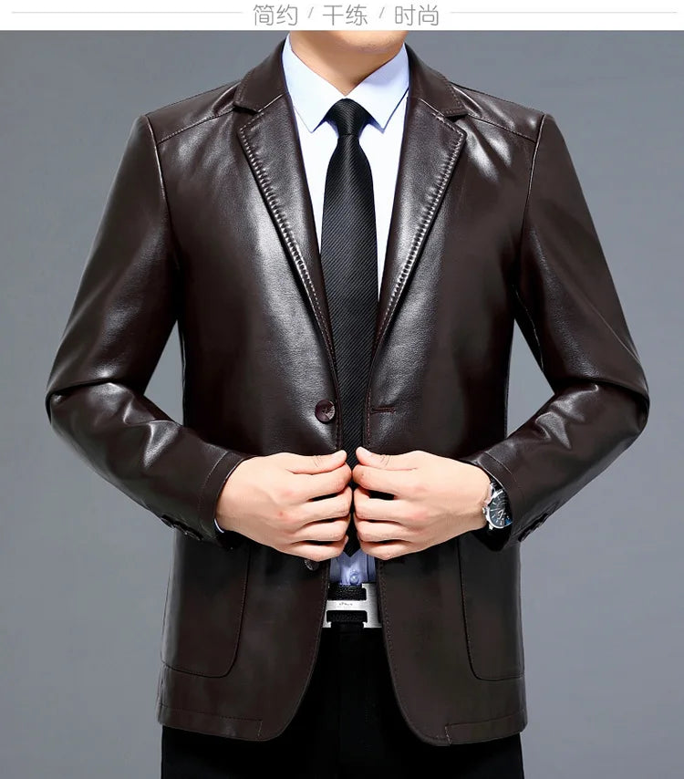 2024 new Haining genuine leather jacket men's slim sheepskin suit stand collar casual middle-aged Korean jacket