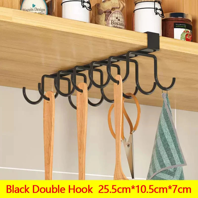WV Kitchen Under Cupboard Hanging Organizer Rack with Hook Paper Towel Rags Hanger Cutting Board Pot Cover Holder Storage Shelf
