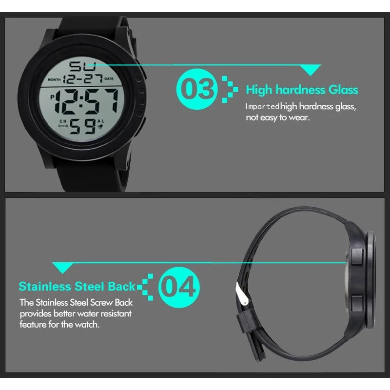 Men's Watch Large Dial Silicone Sports Multifunction Cold Light Waterproof Electronic Watch