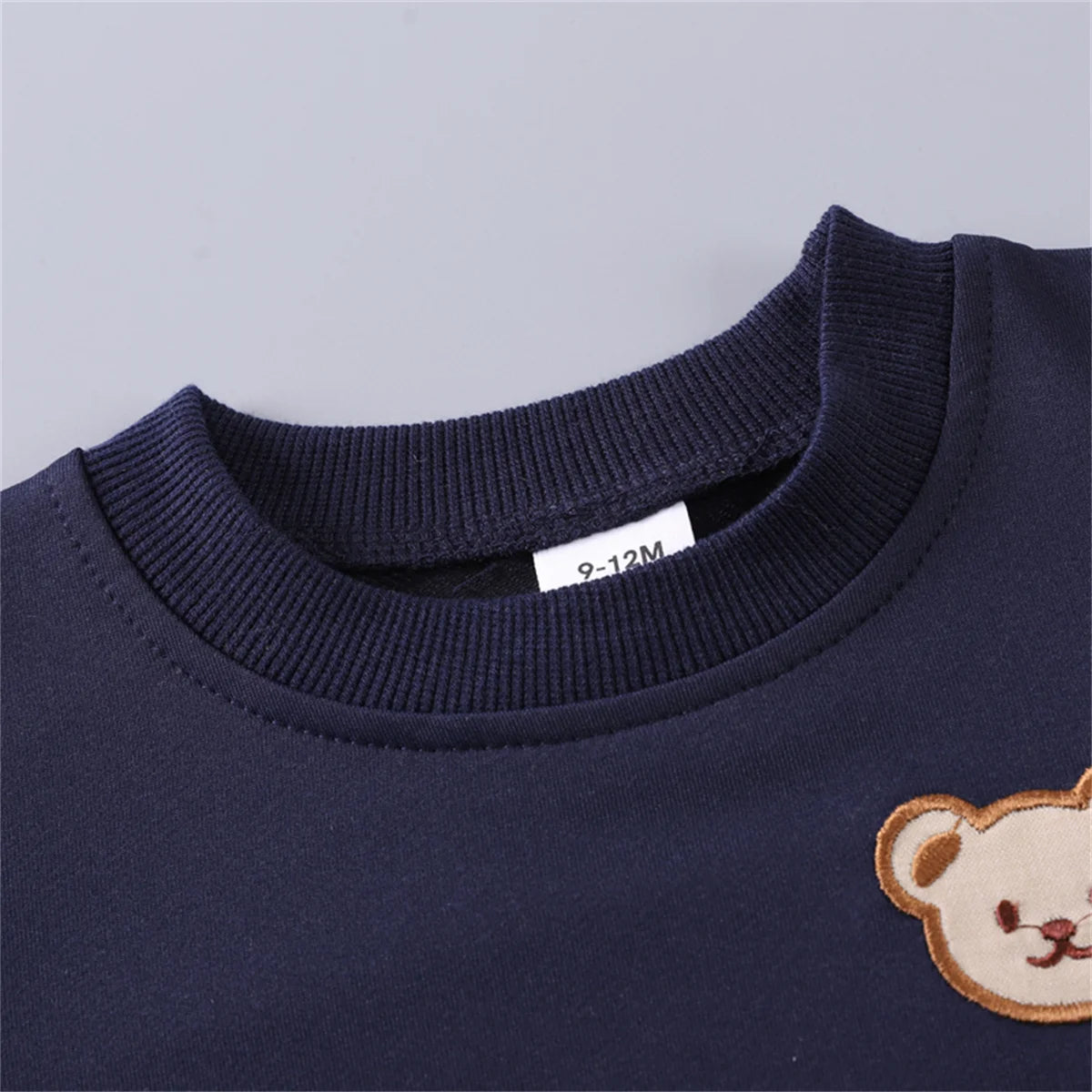2PCS Spring and Autumn Baby Children's Long sleeved Simple Solid Color Polyester Little Bear Embroidered Hoodie Set of Two
