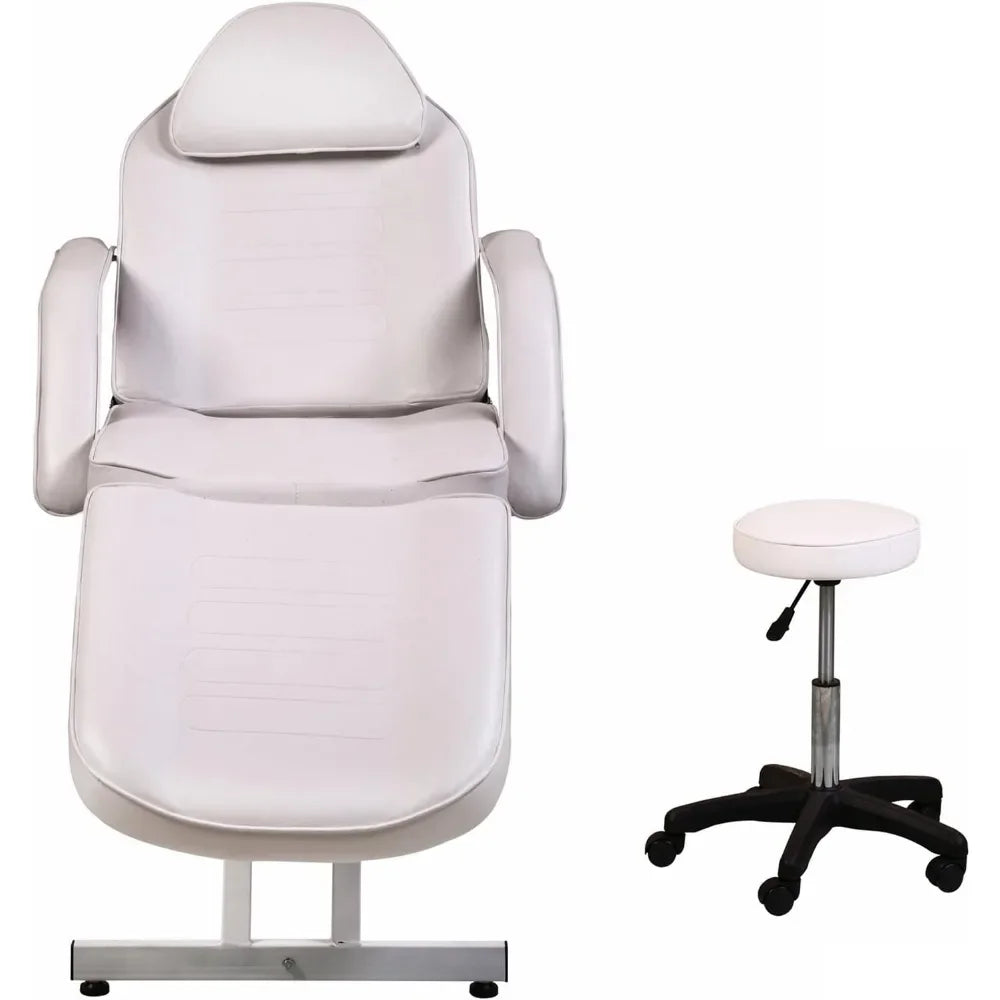 White Adjustable Salon Barber Massage Beauty Bed with Hydraulic Stool Facial Acupuncture Chair