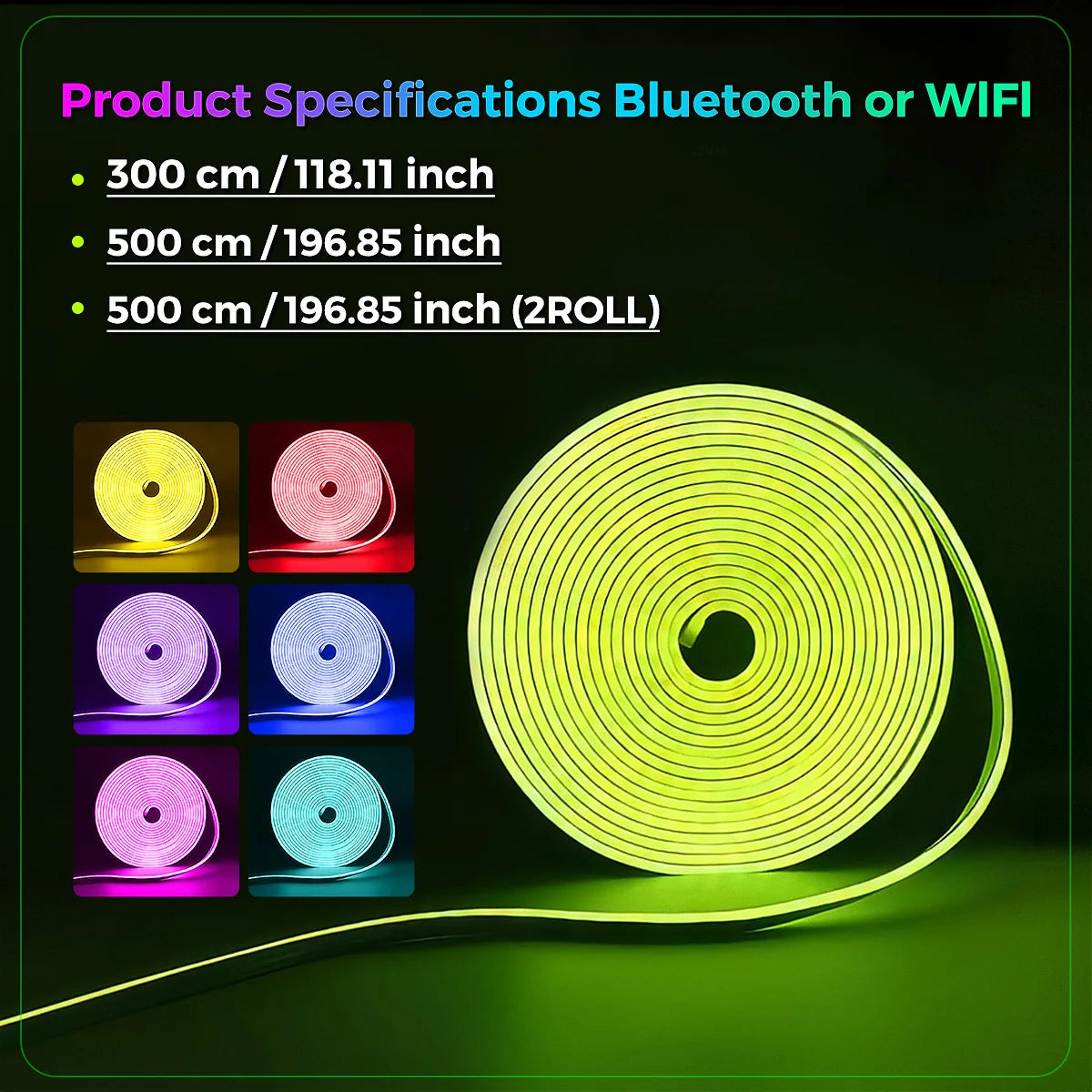 10M/5M/3M Neon WIFI RGB Led Strip Lights Outdoor Waterproof with Music Sync, 108leds/m DIY Tape with Remote and App for Bedroom