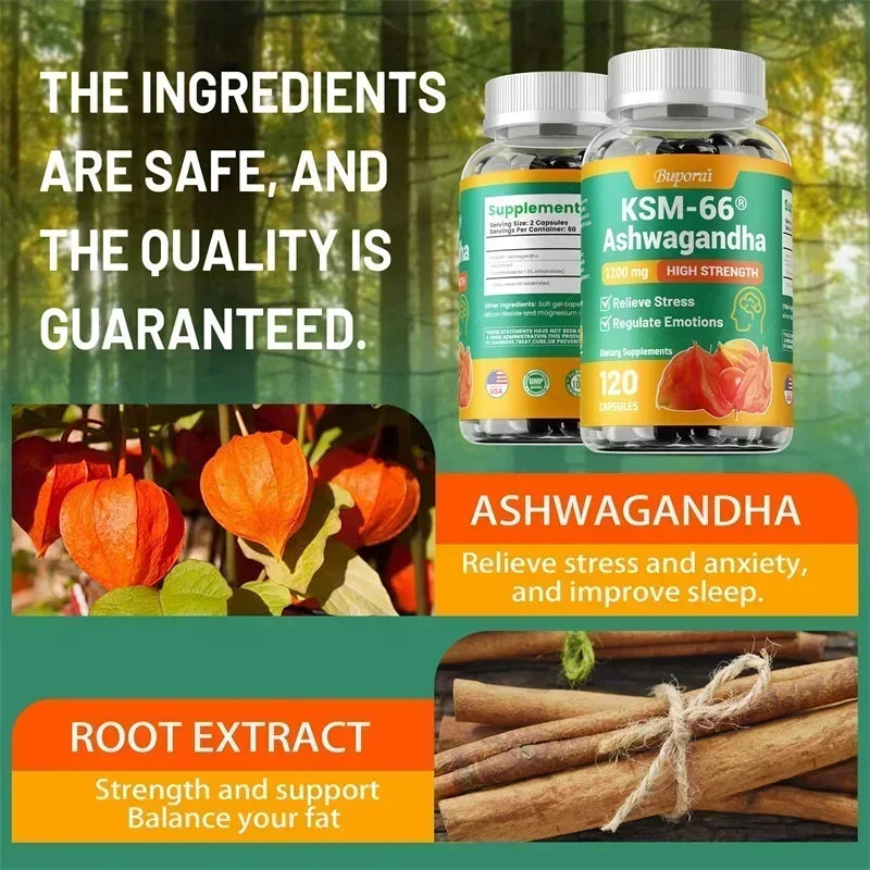 Organic KSM-66 Ashwagandha Root Extract Stress Relief – High Absorption Root Powder – Mood Support & Natural Immune Boost