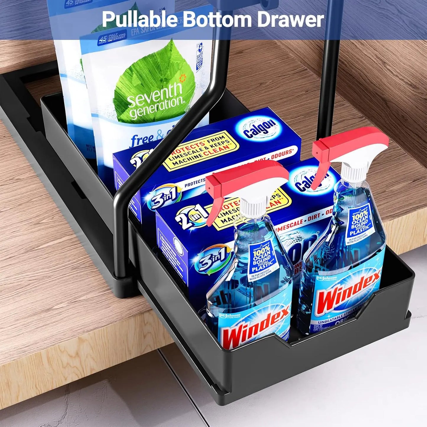 Under-sink storage rack, kitchen cabinet storage, dual-slide storage drawer, multi-purpose bathroom storage basket