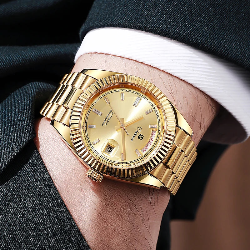 Top Brand Business Men's Watches Luxury Calendar Week Automatic Mechanical Watch for Man Waterproof Gold Stainless Steel
