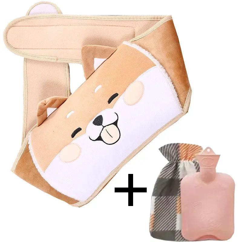 3-Piece Set Hot Water Bag Filling Water Type Hot Water Bottle Cover Plush Animal Belt Winter Menstrual Women Belly Hand Warmer