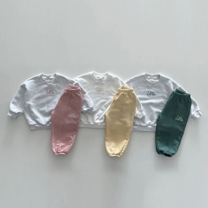 2PCS Korea Solid Color  Baby Children's Embroidered Hoodie Set of Two  Long Sleeve  Simple Polyester Cotton Casual 0-5Y