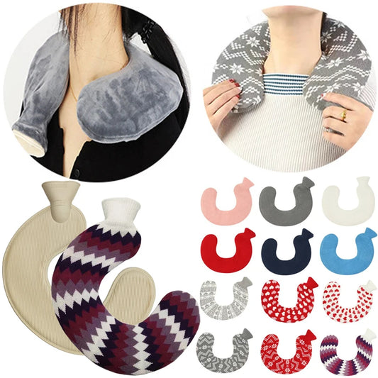 21 Colors Thick Hot Water Bottle and Cloth Cover Set 1L Winter Warm Hot Water Bag Neck Shoulder Warmer Hand Warm Water Bottle