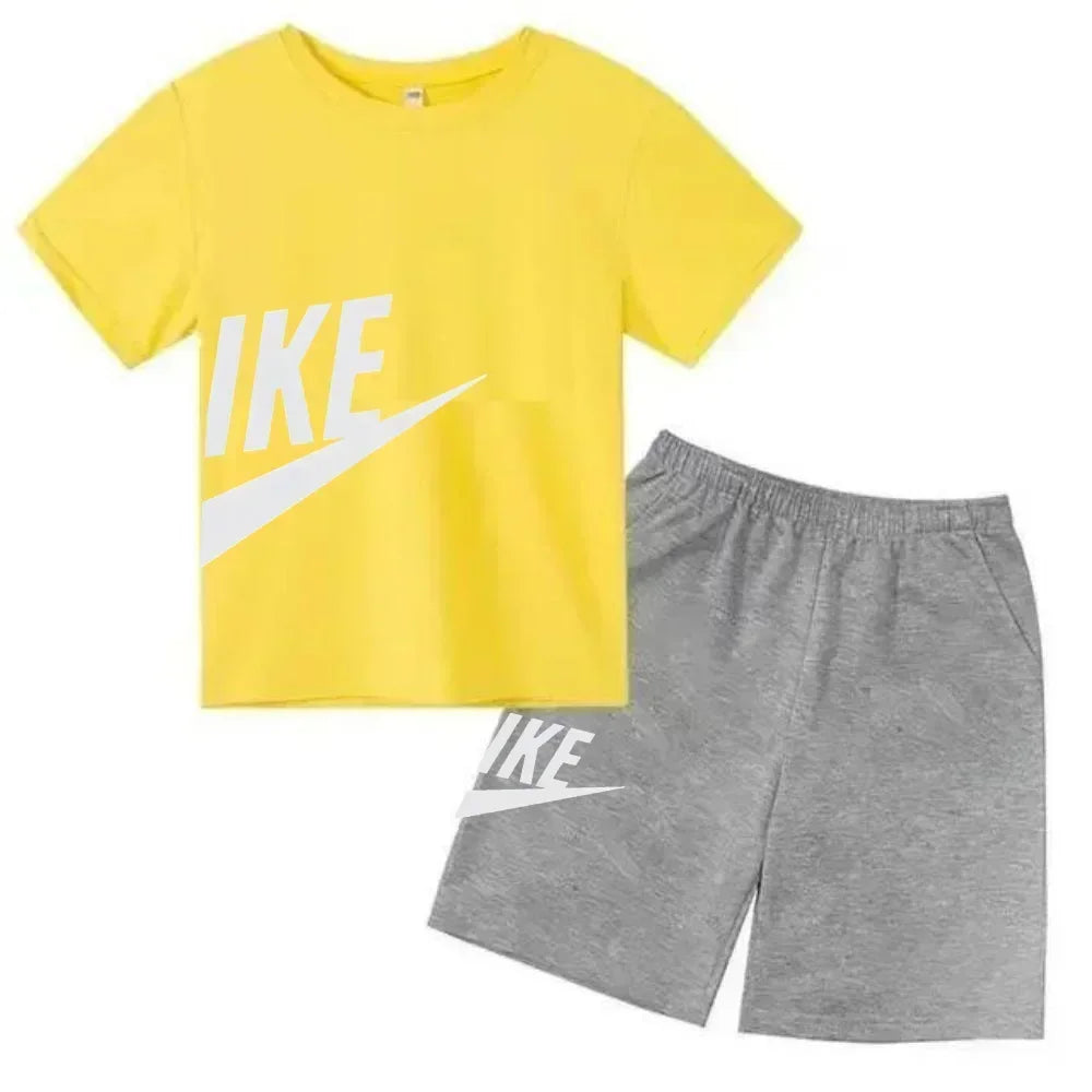 Summer Short Sleeve T Shirt +shorts 2 Piece Set Children Clothes Luxury Brand Print Sport Casual Fashion Boy Girl Kid Tracksuit