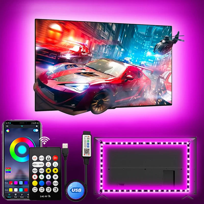 TV Led Backlight for 50-75inch USB Led Strip Light APP Remote Control Music Sync Smart RGB Led Light for Game Room Ambient Light
