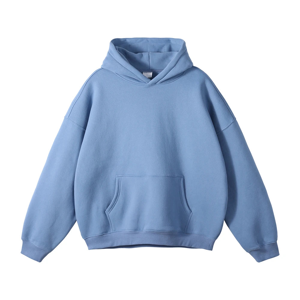 ZODF New Thick 350gsm Fleece Hooded Hoodies For Men Unisex Winter Oversized Loose Basic Solid Sweatshirts Pullovers Coats HY0631