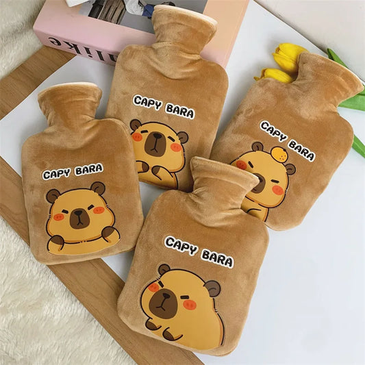 2024 New Kaba Bear Hot Water Bottle Water Filling Velvet Small Portable Student Hand Warmer Cute Warm Water Bag Halloween Gift