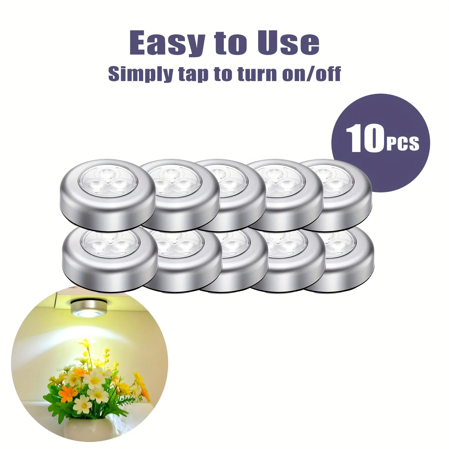 1/4/10 件 Mini Led Night Light, Self Adhesive Push Light Stairs Hallway Closet Kitchen Bedroom, Cabinets, Counters, Hallway