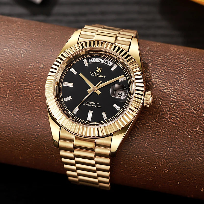 Top Brand Business Men's Watches Luxury Calendar Week Automatic Mechanical Watch for Man Waterproof Gold Stainless Steel