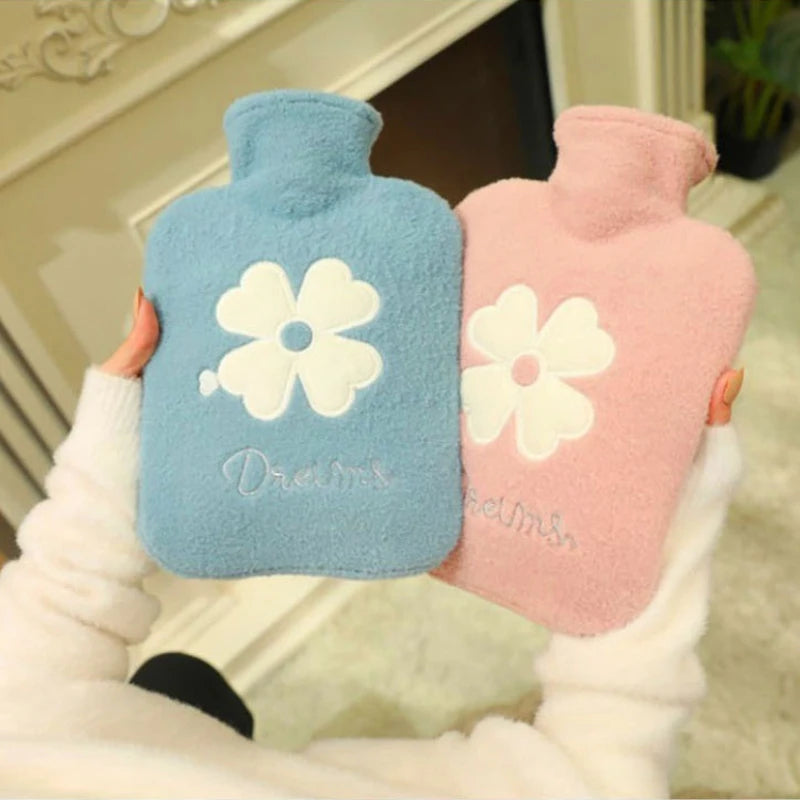 1pc 500ml Warm Water Bag Water-filled Hot Water Bottle Heat Pack Hand Warmer with Plush Cover for Winter Menstrual Cramps